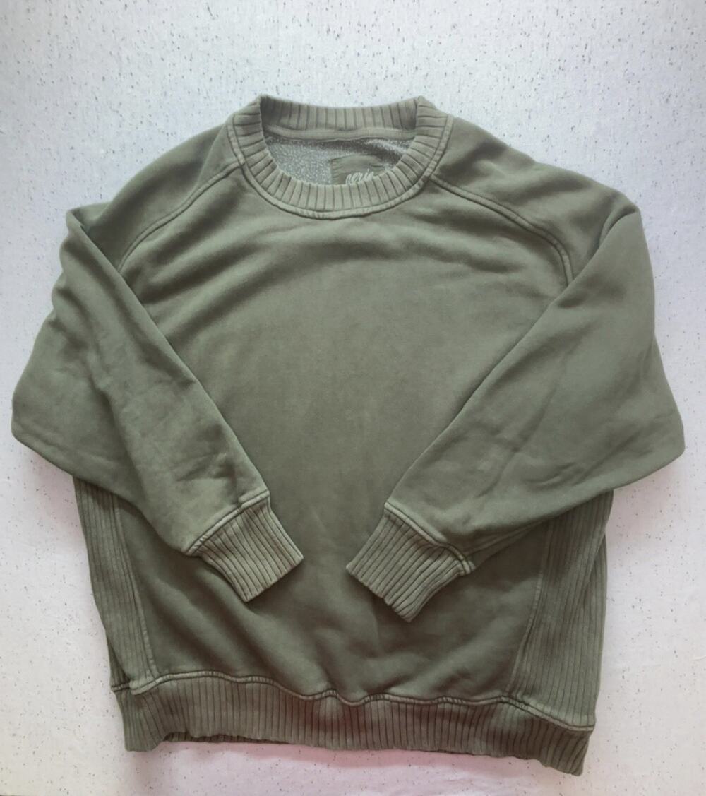 Aerie Oversized "down to earth" Crewneck Sweatshirt Olive Green Ribbed. Sz Small